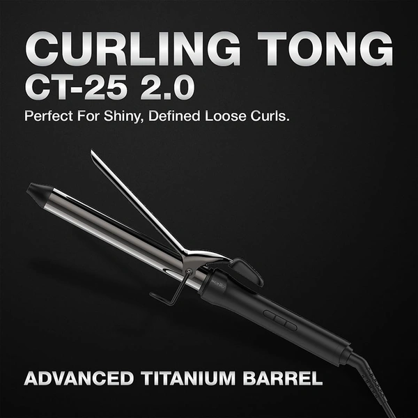Ikonic CT 25mm Curling Tong Hair Curler, Black | 8 Inch Titanium Barrel | Professional Curling Iron for Bouncy, Tight & Loose Curls | Salon Finish
