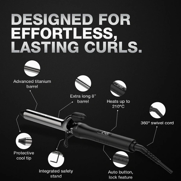 Ikonic CT 25mm Curling Tong Hair Curler, Black | 8 Inch Titanium Barrel | Professional Curling Iron for Bouncy, Tight & Loose Curls | Salon Finish