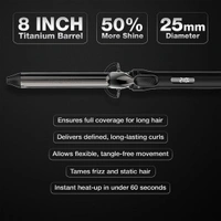 Ikonic CT 25mm Curling Tong Hair Curler, Black | 8 Inch Titanium Barrel | Professional Curling Iron for Bouncy, Tight & Loose Curls | Salon Finish