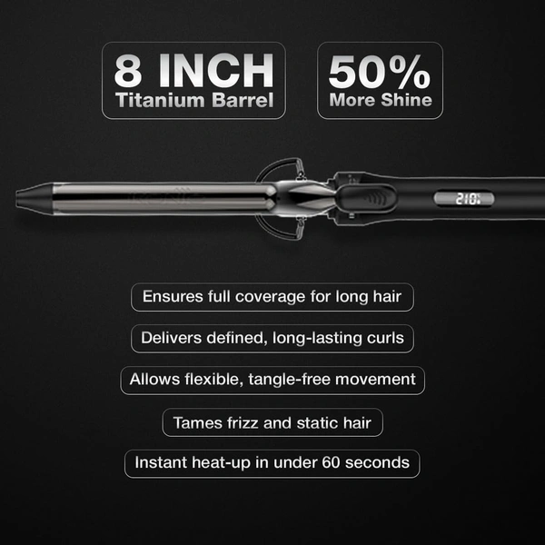 Ikonic Curling Tong CT-22 22mm Hair Curler | 8 Inch Titanium Barrel | Black & Golden | Safety Clip, Rubber Grip | Professional Salon-Like Curls