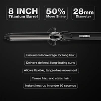 Ikonic Hair Curler Machine Tong 28mm | 8 Inch Black Titanium Barrel | Heat Ready Indicator, Rubber Grip, Safety Stand & Swivel Cord | Salon-Like Finish