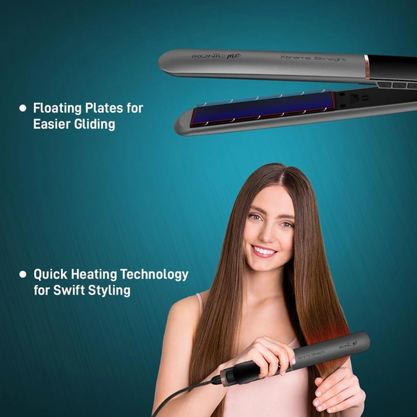 Ikonic Me Xtreme Hair Straightener for Women & Men Colour Stone| Quick Heating Ceramic Floating Plates | Digital Temperature Display | 360 Degree Swivel Cord | Frizz-Free Salon Finish