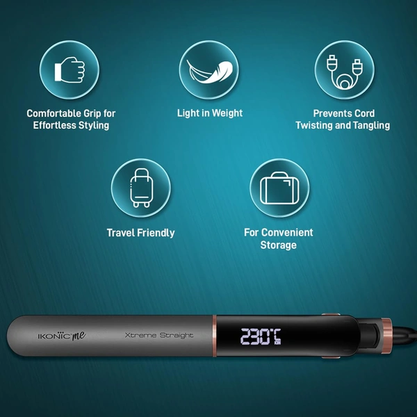 Ikonic Me Xtreme Hair Straightener for Women & Men Colour Stone| Quick Heating Ceramic Floating Plates | Digital Temperature Display | 360 Degree Swivel Cord | Frizz-Free Salon Finish