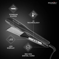 Ikonic Pro Titanium Shine Hair Straightener, Professional Dual Silver Titanium Floating Plates | Instant Heat Up With AI Technology