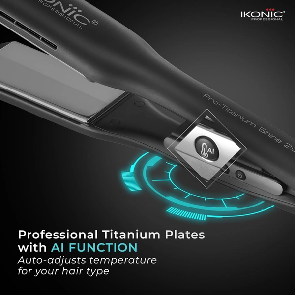 Ikonic Pro Titanium Shine Hair Straightener, Professional Dual Silver Titanium Floating Plates | Instant Heat Up With AI Technology