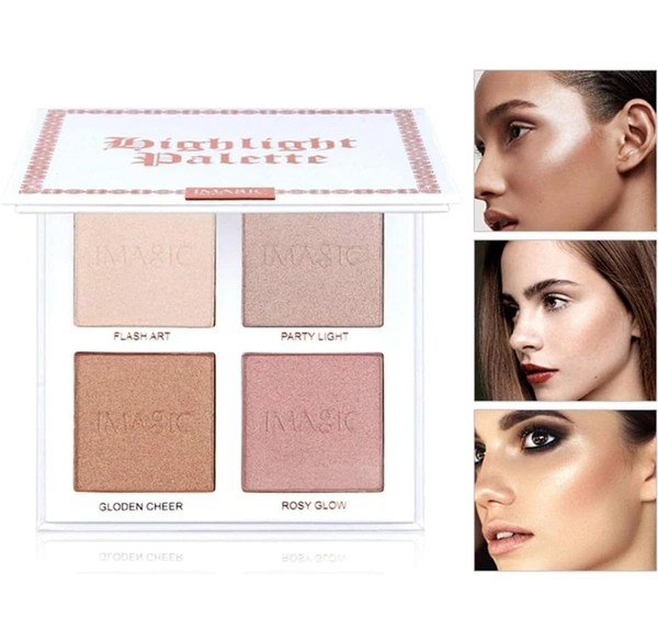 Cosluxe Imagic Professional Imagic CosluxeProfessional 4 Color Highlighter Makeup Palette 18g | Multicolor Glow Highlighter | Smooth Blendable Illuminator | Face Highlight & Contour Makeup