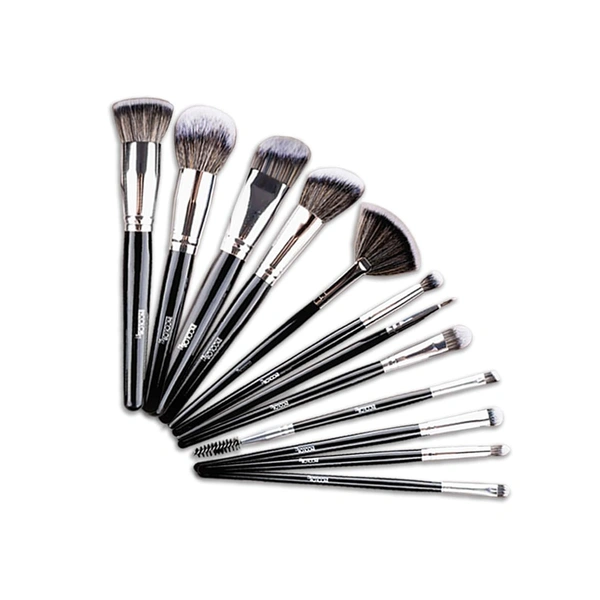 Incolor 12Pcs Makeup Brush Set Black/Silver | Glam Blend Eyeshadow & Face Brushes | Professional, Soft Bristles for Effective Makeup Application