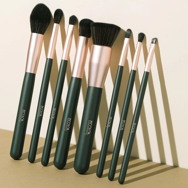 Incolor 8?Piece Makeup Brush Set | Powder, Foundation, Eyeshadow, Angled Liner, Concealer, Highlighter, Pencil & Blending Face Brushes | Soft, Durable Bristles