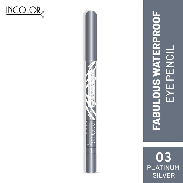 Incolor Fabulous Eye Pencil EP-185 Shade 03 Platinum Silver | Waterproof Metallic Gold Eyeliner Pencil | Smooth Glide | Long Lasting Eye Makeup