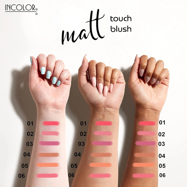 Incolor Long Lasting Matt Touch Blusher 5g Shade 01 | Matte Finish Blush, Long-Wear Cheek Color, Lightweight & Blendable, Natural Glow for All Skin Tones, Daily Makeup Essential