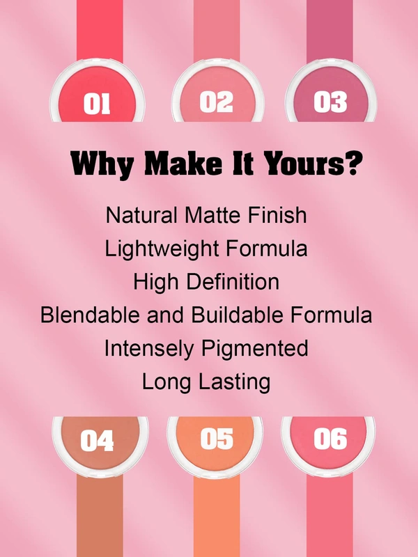 Incolor Long Lasting Matt Touch Blusher 5g Shade 01 | Matte Finish Blush, Long-Wear Cheek Color, Lightweight & Blendable, Natural Glow for All Skin Tones, Daily Makeup Essential