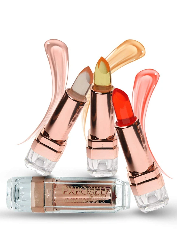 Incolor Multicolor Set of 3 Exposed Color Change Lipsticks, Jelly Crystal Glossy Finish, pH Activated, Long Lasting, Waterproof, Moisturizing Lipsticks for Women & Girls