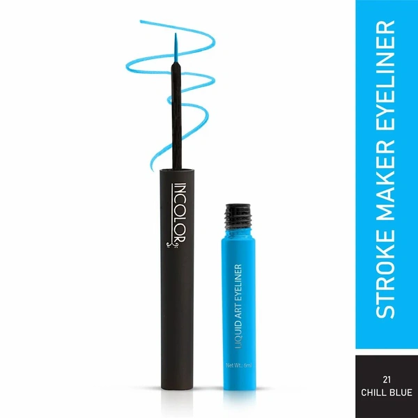 Incolor Stroke Maker Eyeliner Shade 21 Chill Blue| Intense Matte Finish | Quick Dry & 24HR Long Lasting | Waterproof & Smudgeproof | Fine Tip Precision