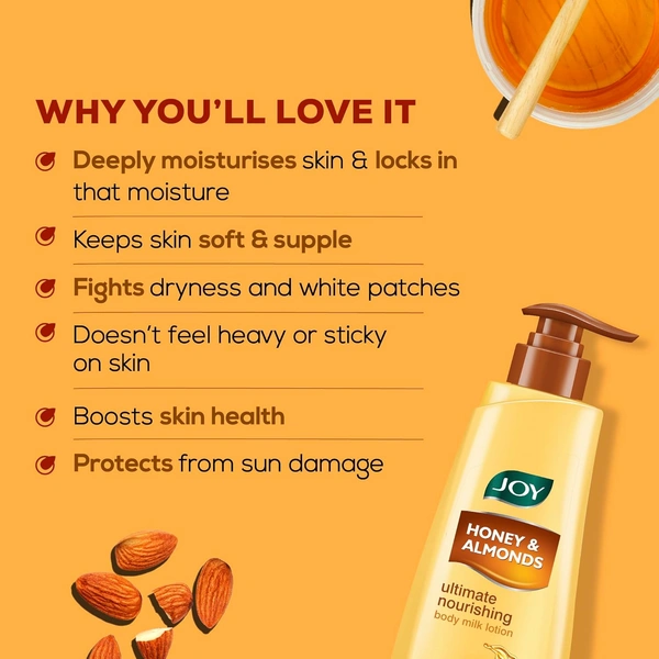 Joy Honey & Almonds Ultimate Nourishing Body Milk Winter Lotion 300ml | With Shea Butter & Vitamin E | Long Lasting Moisture | Intense Care for Dry Skin