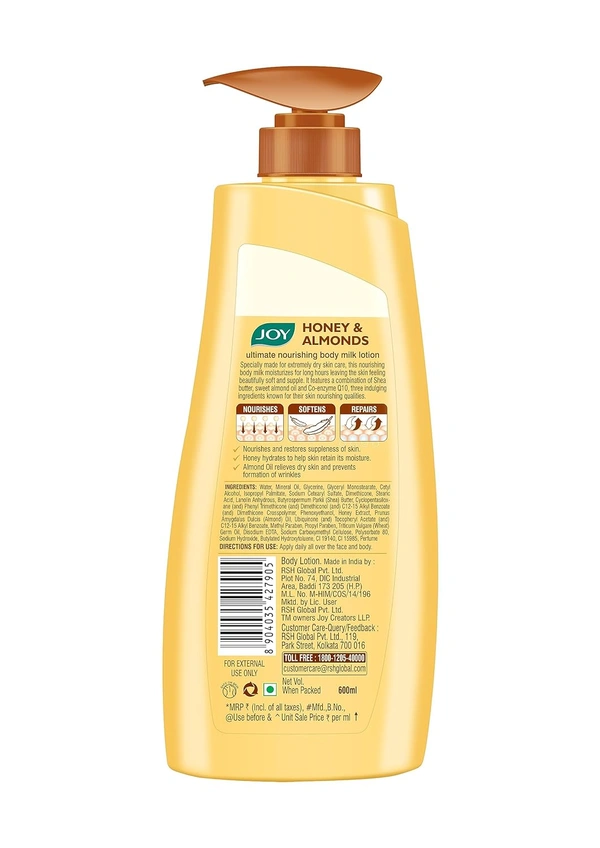 Joy Honey & Almonds Ultimate Nourishing Body Milk Winter Lotion 300ml | With Shea Butter & Vitamin E | Long Lasting Moisture | Intense Care for Dry Skin