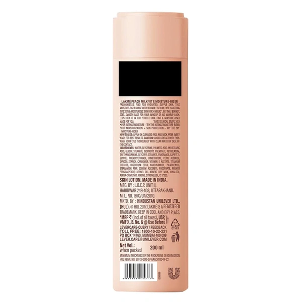 Lakme Peach Milk Moisturizer Body Lotion - 200ml | Soft & Radiant Skin