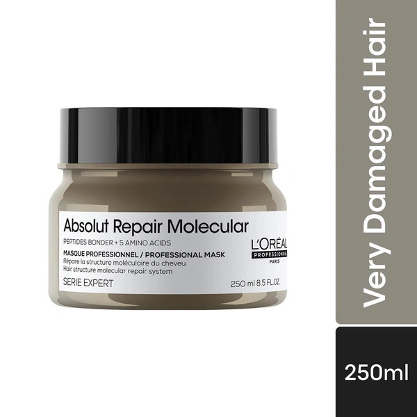 Loreal Professionnel Absolut Repair Molecular Rinse-Off Cream Mask 250ml | Deep Repair Mask For Very Damaged Hair | With 2% Peptides Bonder & 5 Amino Acids