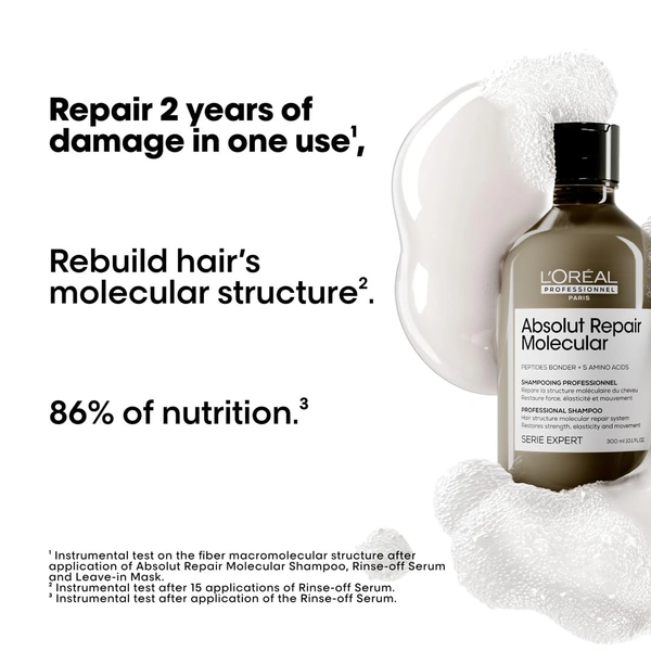Loreal Professionnel Absolut Repair Molecular Sulfate-Free Shampoo 300ml | Deep Repair Shampoo For Damaged Hair | Professional Hair Strengthening & Repair Care