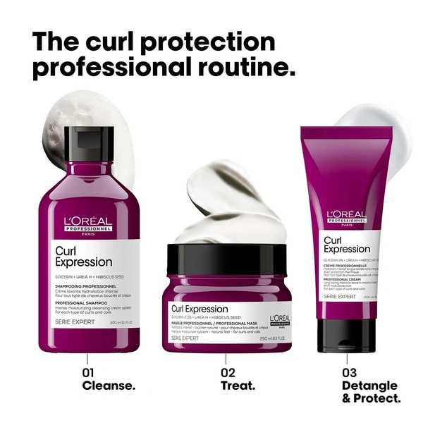 L'Oreal Professionnel Curl Expression Intense Moisturizing Cleansing Shampoo 300ml For Curly & Coily Hair With Glycerin, Urea H & Hibiscus Seed Extract - Deep Hydration