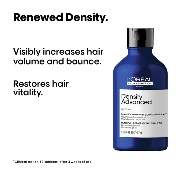 Loreal Professionnel Density Advanced Shampoo 300ml | Volume Boost Shampoo For Fine & Thinning Hair | With Omega-6 Complex | Professional Hair Density Shampoo