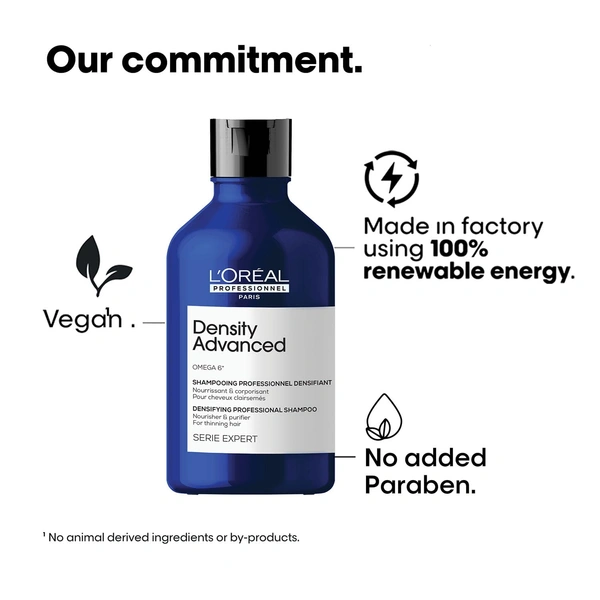 Loreal Professionnel Density Advanced Shampoo 300ml | Volume Boost Shampoo For Fine & Thinning Hair | With Omega-6 Complex | Professional Hair Density Shampoo