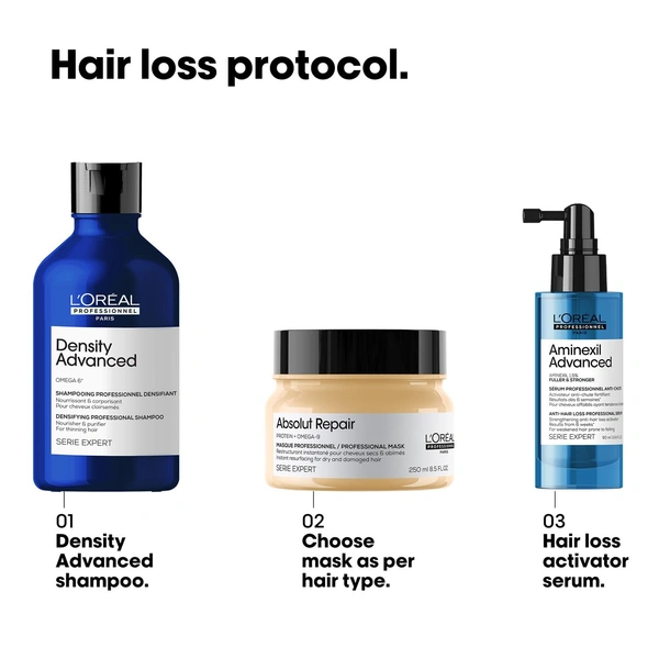 Loreal Professionnel Density Advanced Shampoo 300ml | Volume Boost Shampoo For Fine & Thinning Hair | With Omega-6 Complex | Professional Hair Density Shampoo