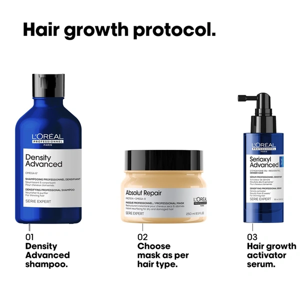 Loreal Professionnel Density Advanced Shampoo 300ml | Volume Boost Shampoo For Fine & Thinning Hair | With Omega-6 Complex | Professional Hair Density Shampoo