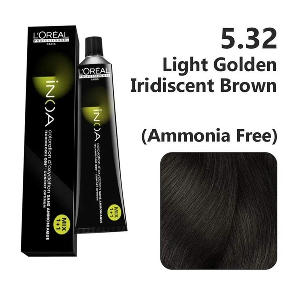 L'Oreal Professionnel Paris INOA Hair Color 5.32 Light Golden Iridescent Brown 60g Ammonia-Free Permanent Hair Dye 100% Grey Coverage Long-Lasting Shine