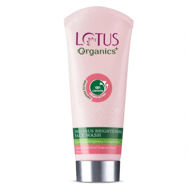 Lotus Organics+ Precious Brightening Face Wash 100g | 100% Certified Organic White Peony | For Skin Hydration & Brightening | Gentle Cleansing | Chemical Free & Organic | All Skin Types