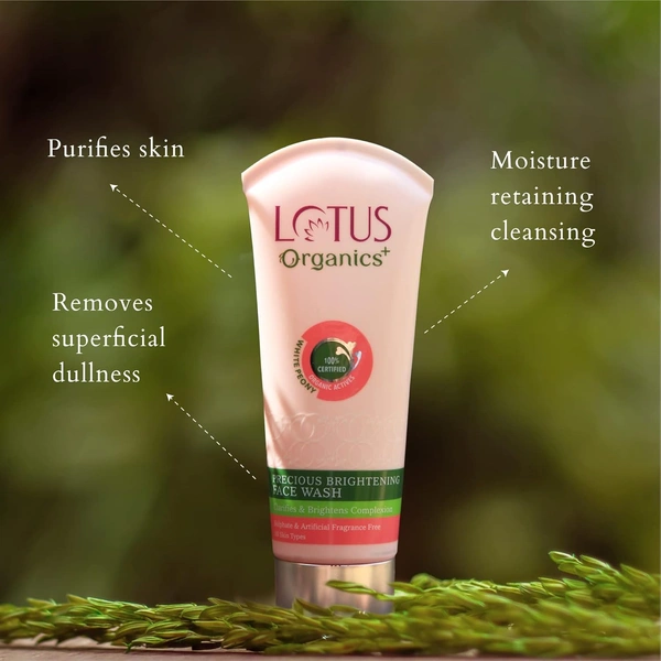 Lotus Organics+ Precious Brightening Face Wash 100g | 100% Certified Organic White Peony | For Skin Hydration & Brightening | Gentle Cleansing | Chemical Free & Organic | All Skin Types