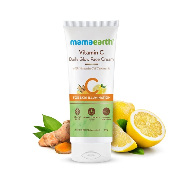 Mamaearth Daily Glow Face Cream 80g | with Vitamin C & Turmeric | For Skin Illumination | Moisturizes Skin | Dermatologically Tested | Lightweight Texture | Reduces Dark Spots | Brighten Skin | for All Skin Types