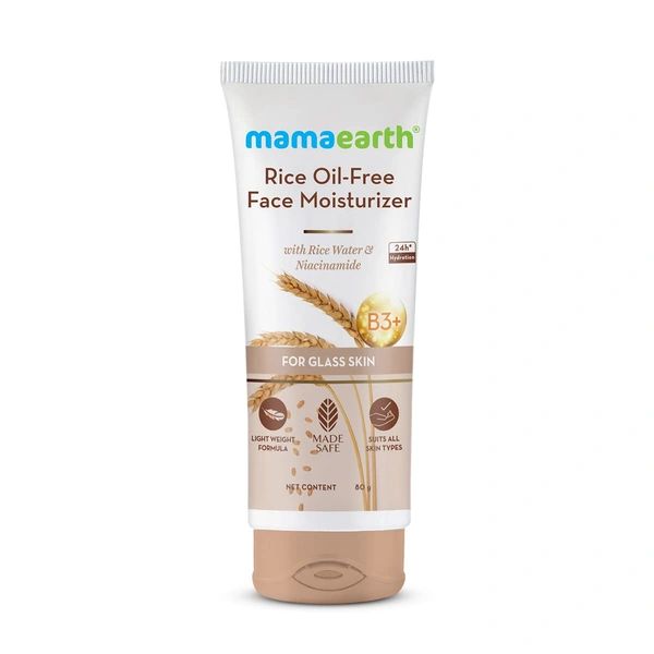 Mamaearth Rice Oil-Free Face Moisturizer 80g | with Rice Water & Niacinamide | for Glass Skin | 24-Hour Hydration | Lightweight Formula | Brightens Skin Tone | Non-Greasy | Paraben-Free | Oil-Free Skin | for All Skin Types