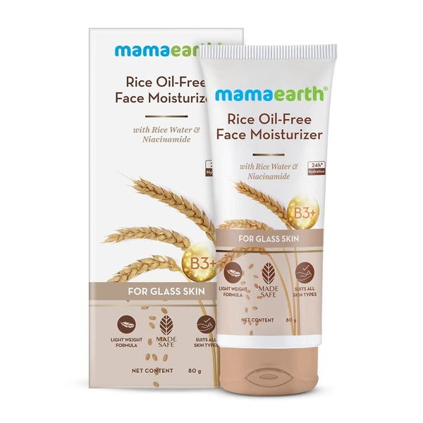 Mamaearth Rice Oil-Free Face Moisturizer 80g | with Rice Water & Niacinamide | for Glass Skin | 24-Hour Hydration | Lightweight Formula | Brightens Skin Tone | Non-Greasy | Paraben-Free | Oil-Free Skin | for All Skin Types