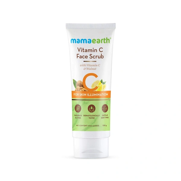 Mamaearth Vitamin C Face Scrub 100g | with Vitamin C and Walnut | For Skin Illumination | Brighten Skin | Gently Exfoliate | Paraben & SLS Free | Soft & Smooth | Skin Rejuvenating Scrub | For All Skin Types