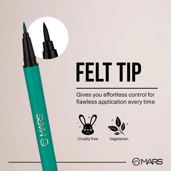 Mars City Stroke Charming Eyes Liquid Eyeliner (1ml) - 02 Green| Long-Lasting, Smudge-Proof | Felt Tip for Precision | Quick-Drying Formula