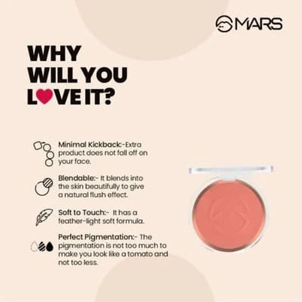 Mars Flush of Love Face Blusher 8g, Shade11 | Highly Pigmented | Easy to Blend | Lightweight Matte Finish | Natural & Long-Lasting Cheek Color