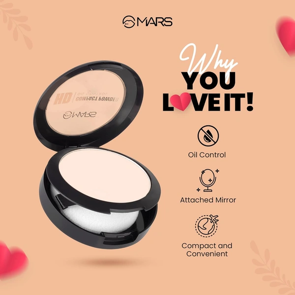 Mars HD Mattifying Compact Powder 02 Vanilla (8g) | Long-Lasting | Lightweight Formula | Oil Control |Flawless Matte Finish