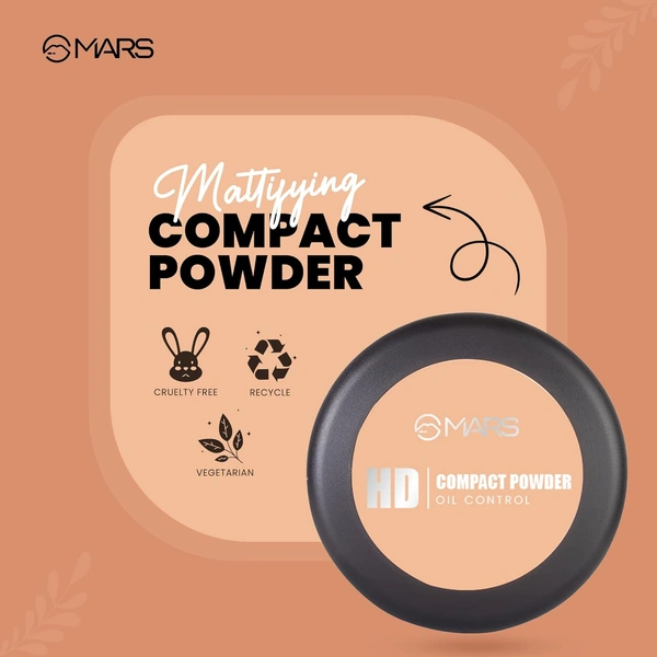 Mars HD Mattifying Compact Powder 02 Vanilla (8g) | Long-Lasting | Lightweight Formula | Oil Control |Flawless Matte Finish