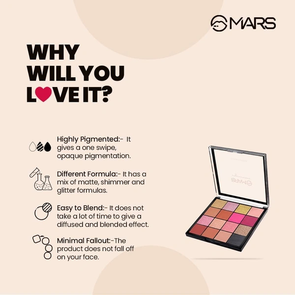 Mars Mesmereyes 16 Color Smoky Eyes Eyeshadow Palette 01 Multicolor, 80.8g| Highly Pigmented Matte & Shimmer Finishes