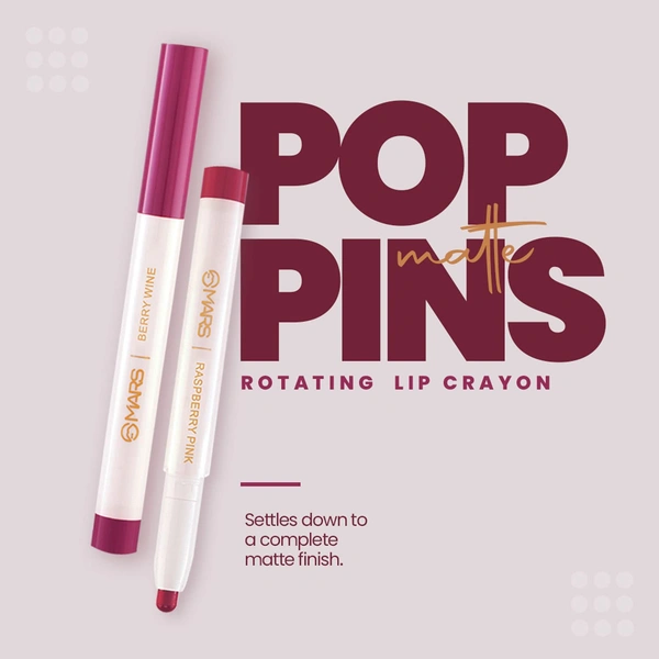 Mars Poppins Long-Lasting Lip Crayon 05 raspberry pink (1.3g) | Matte Finish | Smudge-Proof & Kiss-Proof Lipstick for Women