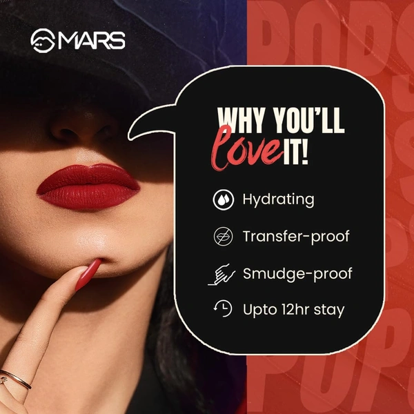 Mars Popstar Matte Liquid Mousse Lipstick 10-Secrecy (6ml) | Lightweight | Non-Sticky | Transfer-Proof & Waterproof | Long-Lasting upto 12-Hour