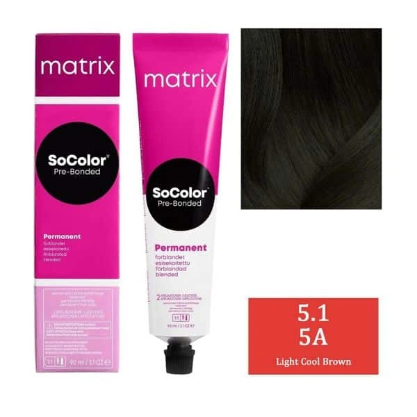 Matrix SoColor Hair Color 5A Light Cool Brown 90ML |Permanent Blended Hair Color | Long-Lasting & Vibrant Color | Bond Protection, Conditioning & 100% Gray Coverage