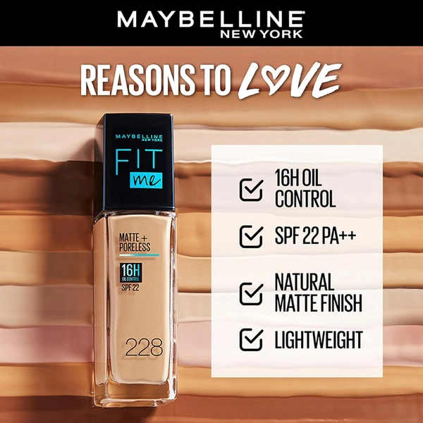 Maybelline New York Fit Me Matte + Poreless Liquid Foundation 30ml with SPF 22 Lightweight | Shade 230 Natural Buff & Long-Lasting | Oil-Control, Natural Matte Finish