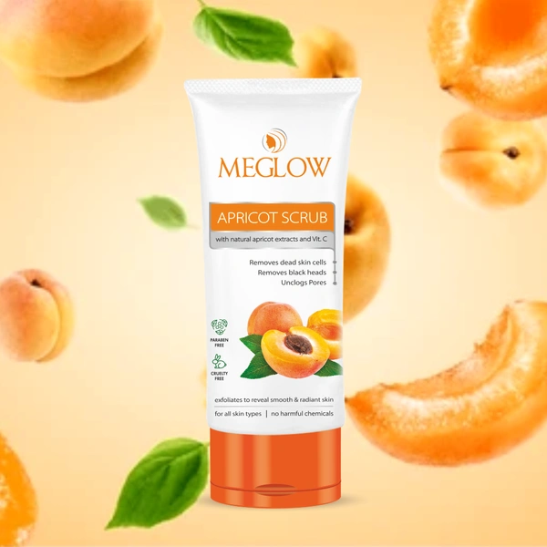 Meglow Apricot Scrub 70g with Natural Apricot Extract & Vitamin C | Removes Dead Skin Cells | Blackheads & Unclogs Pores for All Skin Types