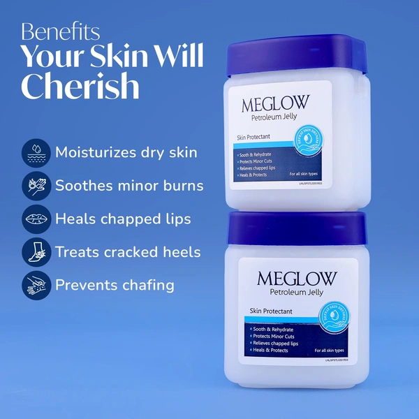 Meglow Moisturizing Petroleum Jelly 100g | Deep Hydration & Skin Protection | Vitamin E Locks Moisture, Heals Dry Skin & Prevents Cracks