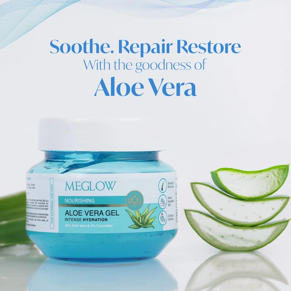 Meglow Nourishing Aloe Vera Gel 100g | Intense Skin Hydration Formula | Aloe Vera & Cucumber Moisturizing Gel for Skin & Hair | All Skin Types