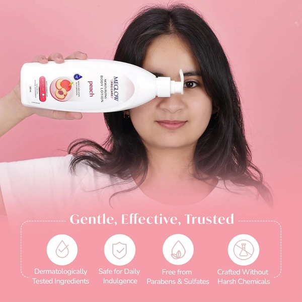 Meglow Pro-Care Moisturizer Body Lotion 500ml for Women & Men | Enriched with Peach Extract | Deep Hydration with 48 Hrs Moisture Lock for Dry Skin