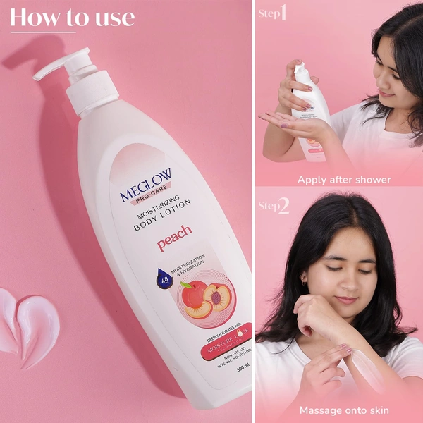 Meglow Pro-Care Moisturizer Body Lotion 500ml for Women & Men | Enriched with Peach Extract | Deep Hydration with 48 Hrs Moisture Lock for Dry Skin