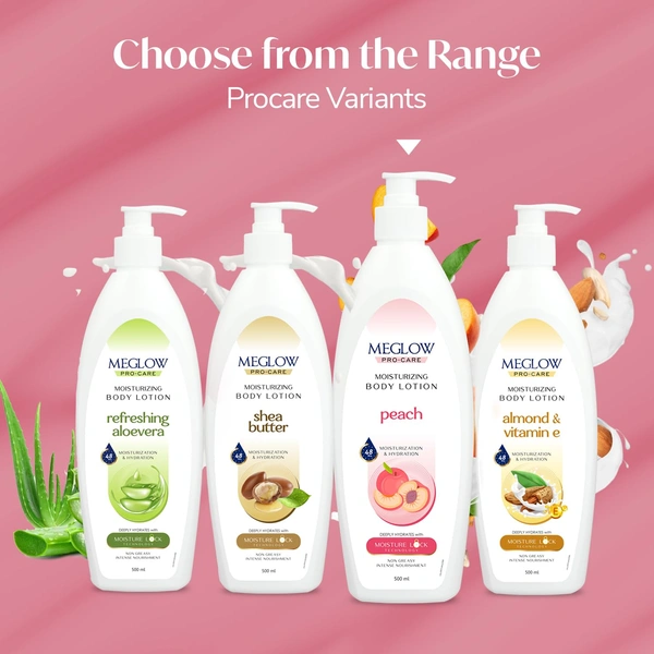 Meglow Pro-Care Moisturizer Body Lotion 500ml for Women & Men | Enriched with Peach Extract | Deep Hydration with 48 Hrs Moisture Lock for Dry Skin