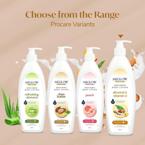 Meglow Pro-Care Moisturizing Body Lotion 500ml For Women & Men | Almond & Vitamin E Enriched | Deep Hydration for Nourished, Smooth Skin